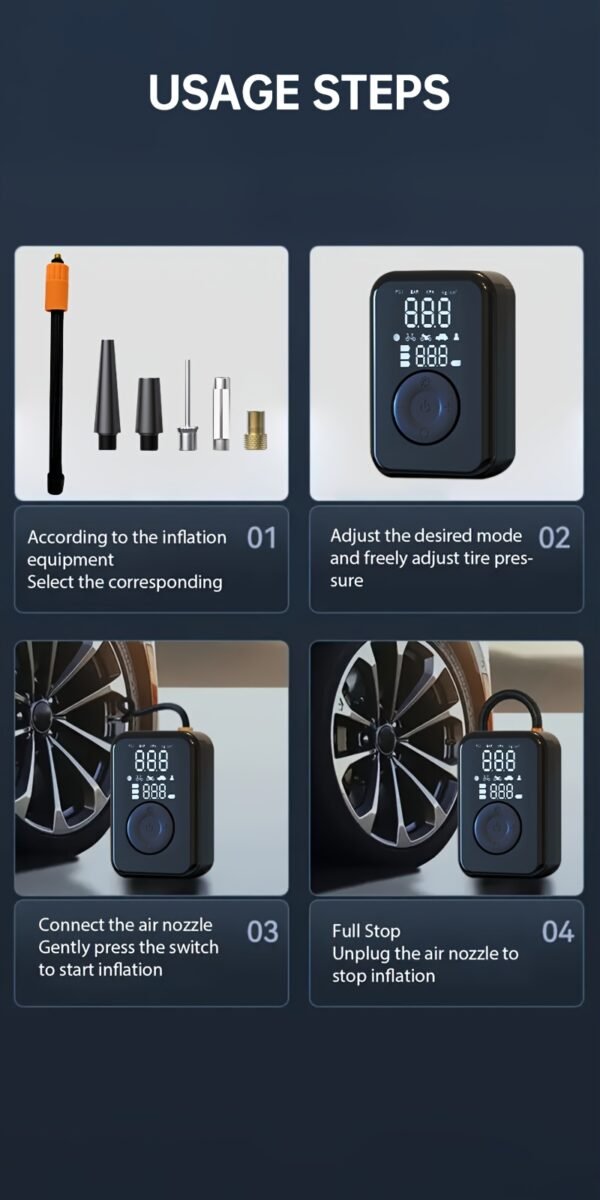 Portable Wireless Car Battery Jump Starter, Tire Inflator, Air Compressor Easily Inflates Tires, LED Display, with Flashlight And Power Bank, High-Capacity Battery. - Image 14