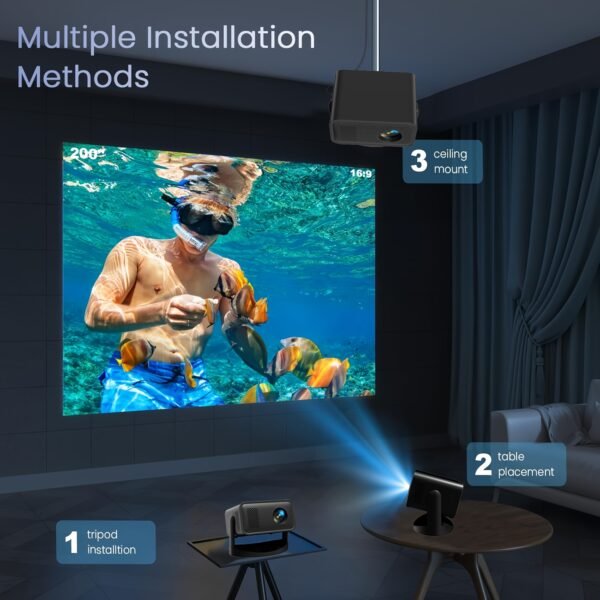 Portable Projector with WiFi, 1080P, 4K Support Projector, Built-in Apps, 180° Adjustable, Auto Focus, Compatible with TV Stick/USB/Laptop, Suitable for Home Theater, Conference Office - Image 3