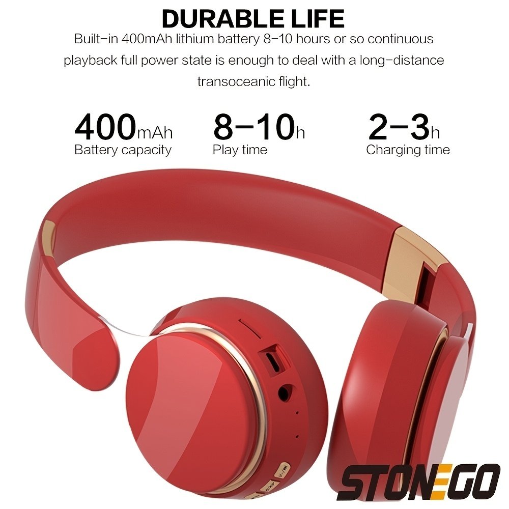 STONEGO 1pc Wireless Foldable Headphones, Comfortable for Long Time Listening, Adjustable Headband Design for Traveling, Working And Gaming - High-Quality Sound, Rechargeable Battery, Long Battery Life for Daily Use. - Image 9