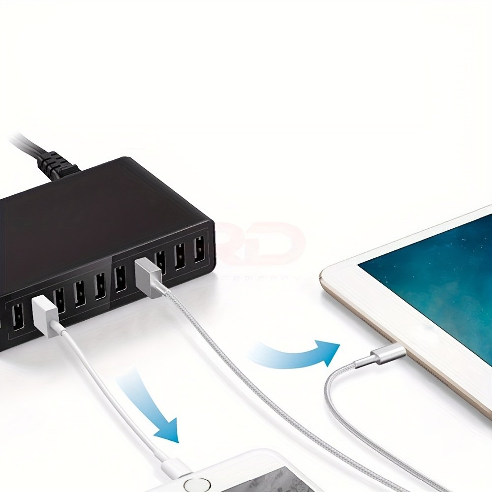 60W Fast Charging 10 Port USB Power Charging Hub PowerPort Multi-Port USB Charger EU Standard Smart Multi Protect VoltageBoost, Power Wall Station, for Samsung Tablet, iPad, iPhone and Other USB Charging - Image 9