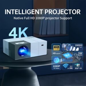 PGIVDA 4K Full HD 1080P Video Projector, Table Mount, LCD Display, 16:9 Aspect Ratio, Button Control, Wireless Connectivity, Display Port, 3000+ Lumen Brightness, 220-240V European Plug, for Home Theater & Presentations