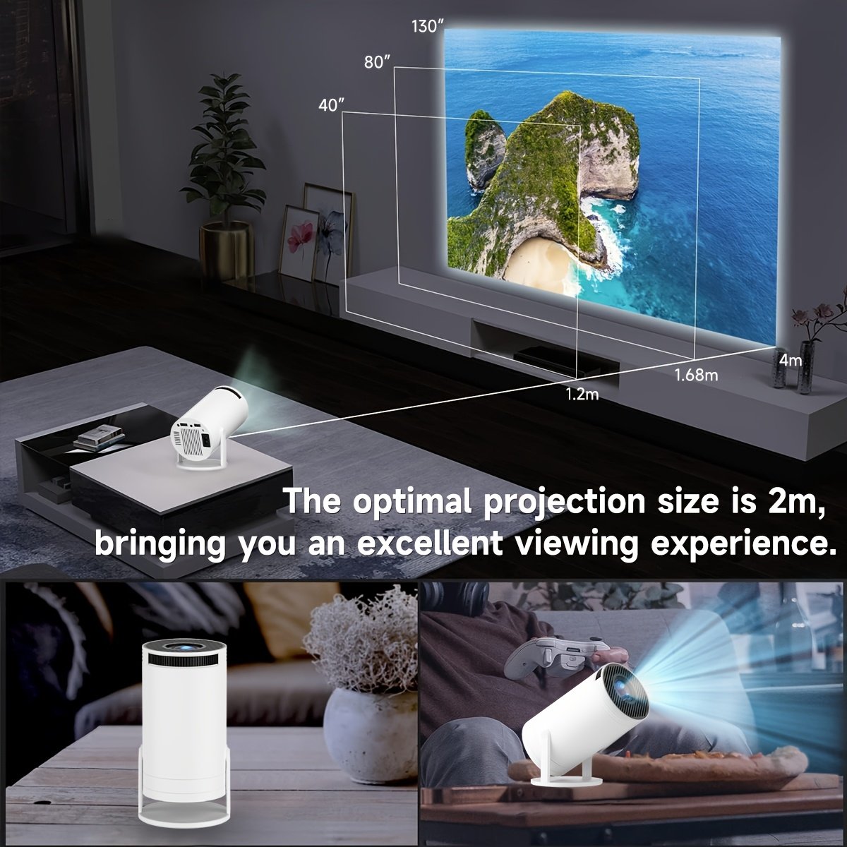 XYA Compact HD Mini Projector - 2800+ Lumens, 1080P Supported, 3.3meter Screen, Remote Control, LED Lights, Auto Correction, for Laptops, PCs, Smartphones - White, Home Cinema Projector|Modern Cylindrical Design|Highperformance Electronics - Image 11