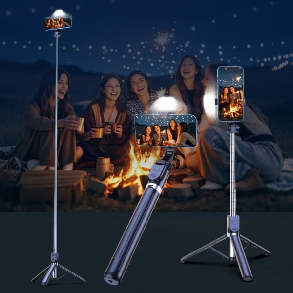[1pc Multifunctional Selfie Stick Tripod with Fill Light] Multifunctional Selfie Stick Tripod with Fill Light, Universal Smartphone Holder, Battery Powered Wireless, Adjustable Height, Plastic Material, with Non-Rechargeable Button Battery for Travel, Liv - Image 8