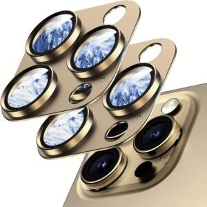 2Pcs For IPhone 16 Pro Max/16 Pro/15 Pro Max/15 Pro Metal Ring Camera Lens Tempered Glass Protector, 9H Hardness Ultra HD, Anti-scratch, Anti-fingerprint, Easy To Install, Full Cover Lens Protector Film