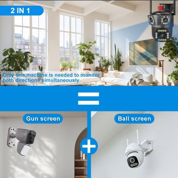 1pc 12MP Ultra HD WiFi Outdoor Camera, 3-Lens PTZ Security Monitor with 10X Zoom, 355° Rotatable Tilt, Color Night Vision, AI Motion Detection, Two-Way Audio, Wall Mount, Non-Waterproof, European Standard Plug, 110V-240V, App Control, Audio Alerts, Withou - Image 9