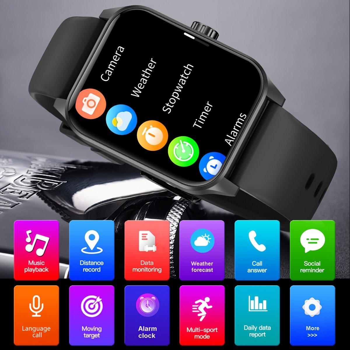 1pc Coiusor Men'S Smart Watch - 4.7cm HD Full Touch Screen, IP68 Waterproof, USB Rechargeable, Silicone Strap, Sports Style, Pedometer, Message Push, Call Function, Compatible with iPhone/Android - Image 7