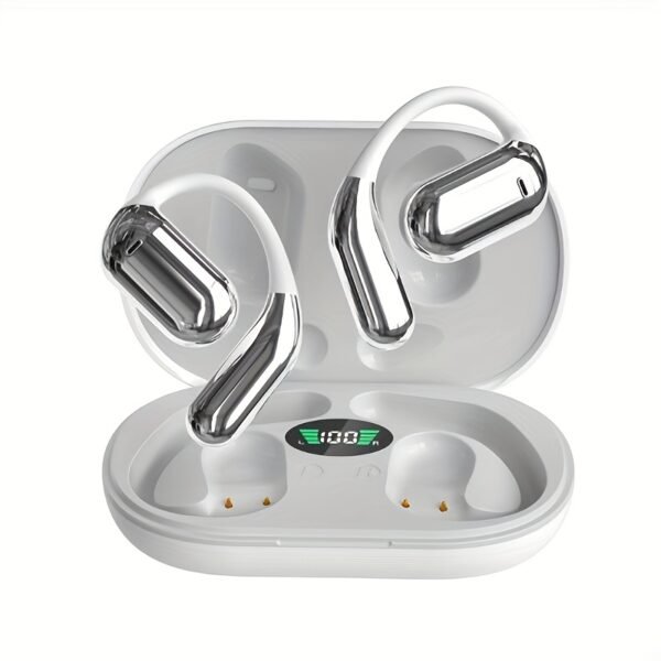 Wireless Headphones with Open Ear Design, Sport Earbuds Featuring Touch Volume Control, Built-In Microphone, And Ear Hooks. They Offer 50 Hours of Playtime And Come with an LED Display Charging Case, Ideal for Running And Fitness, Available in Black And W - Image 6