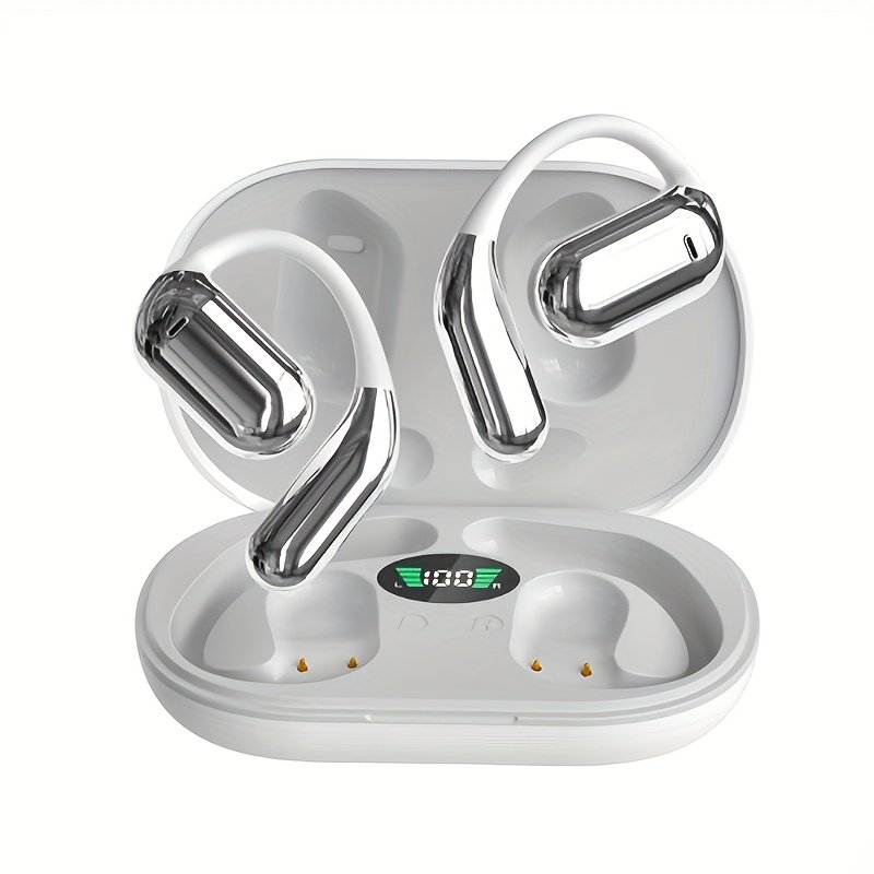 Wireless Headphones with Open Ear Design, Sport Earbuds Featuring Touch Volume Control, Built-In Microphone, And Ear Hooks. They Offer 50 Hours of Playtime And Come with an LED Display Charging Case, Ideal for Running And Fitness, Available in Black And W - Image 6