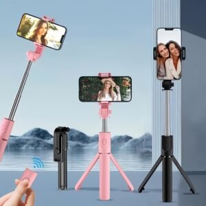 27-Inch Portable Retractable Tripod for Smartphones, Suitable for Live Streaming with Iphone/Android And As a Selfie Stick with a Wireless Remote, Upgraded Iphone Tripod Stand And Travel Tripod, The Sturdiest Smartphone Tripod.