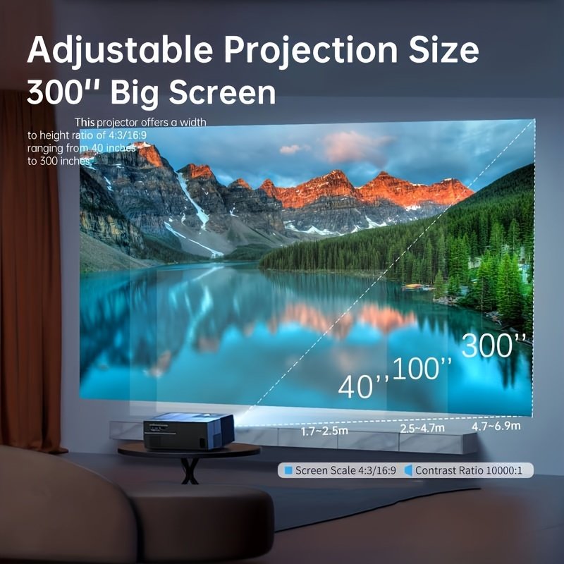 PGIVDA 4K Full HD 1080P Video Projector, Table Mount, LCD Display, 16:9 Aspect Ratio, Button Control, Wireless Connectivity, Display Port, 3000+ Lumen Brightness, 220-240V European Plug, for Home Theater & Presentations - Image 10