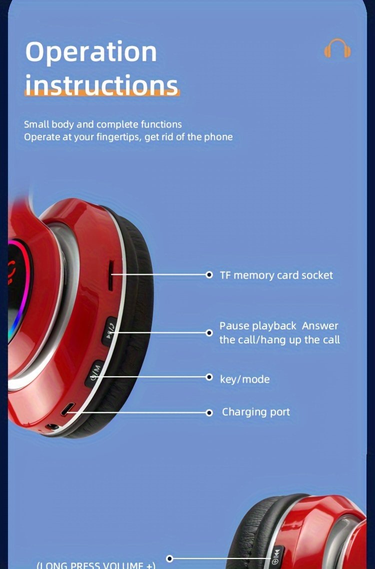 Wireless earphones, multi-color LED lights, comfortable foldable earphones, for tablet/PC/phone/birthday/Christmas/travel gifts. Popular wireless earphones, head mounted wireless earphones, and foldable earbuds. - Image 23