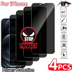 4pcs Privacy Screen Protector Film for iPhone 11 12 13 14 15 16 Pro Max Plus, Specialized Tempered Glass Screen Protector, Glossy Anti-peeping 28° Anti-spy Protection Film-9H Hardness, Scratch-resistant, Easy to Install