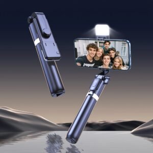 Multifunctional Selfie Stick with Fill Light, Extendable Tripod, Wireless, Battery Powered, Plastic, with Non-Rechargeable Button Battery for Live Streaming, Photography, and Video Recording