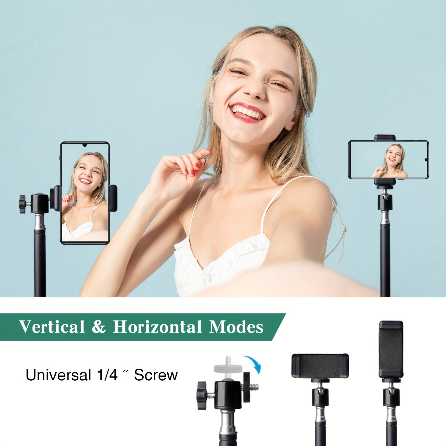 1pc UEGOGO 83.4" Iron Extendable Photography Tripod Stand with 1/4" Screw, Portable Adjustable Tripod for Cell Phone Photography, Video Recording, Live Streaming, Includes Tripod Stand and Phone Clip - Image 3