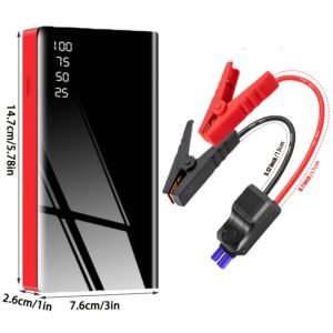 Portable Car Jump Starter with a 1000A Capacity, Suitable for 6.0L Gasoline And 3.0L Diesel Engines, Featuring Extended Smart Jumper Cables, a Light, And a Compact Design.