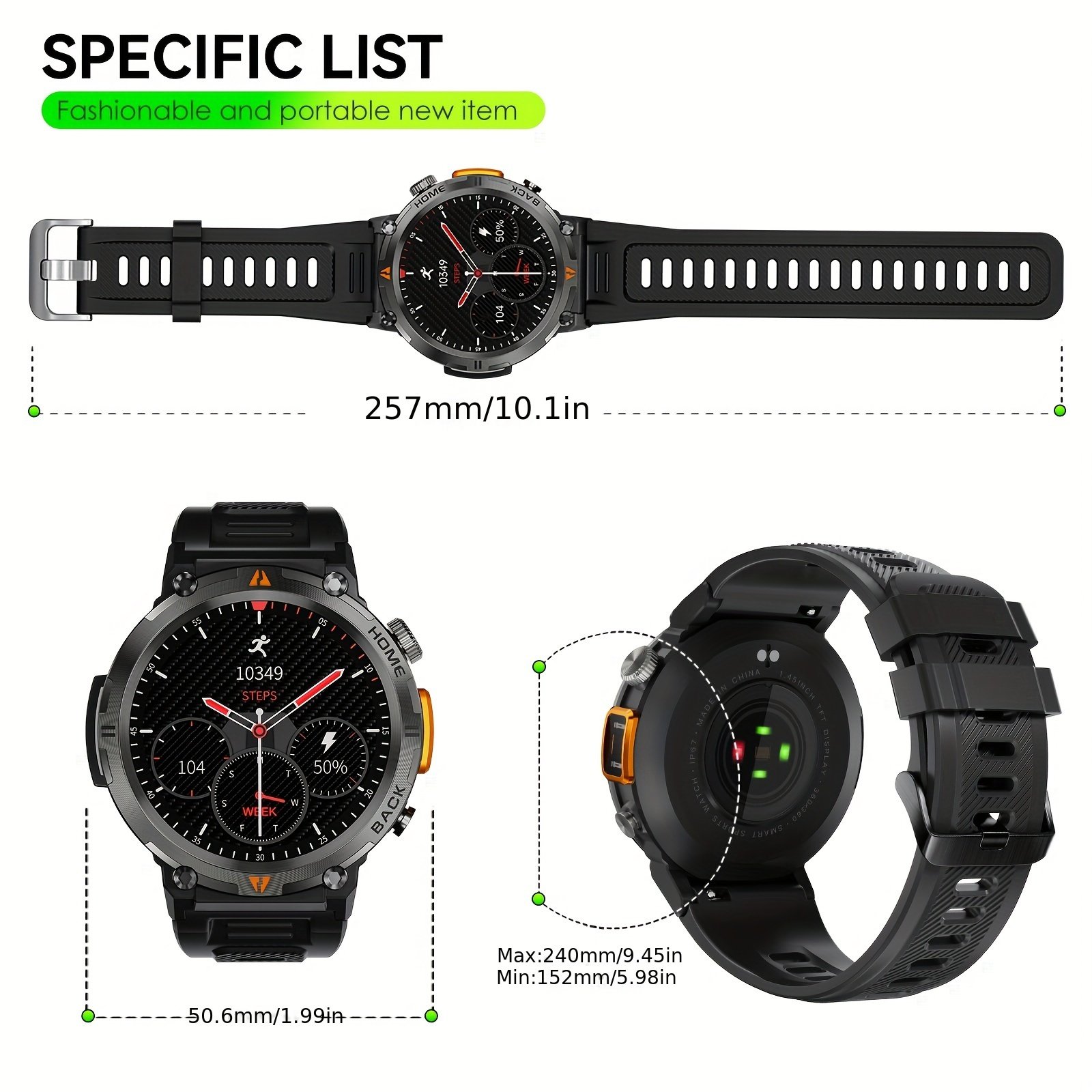 JELLOO Sports Smart Watch With LED Lighting For Men, With Wireless Call Making Function(Answer/Make Calls), 3.68cm HD Smart Watch Smartwatch For Android & IPhone Phone - Image 15