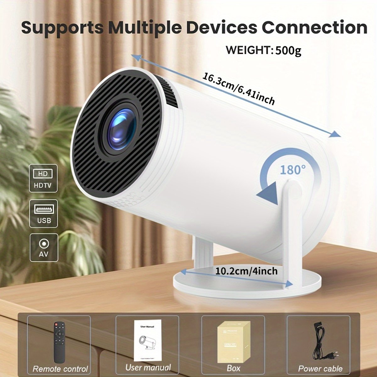 XYA Mini LED Projector Support 1080P video decoding, WiFi6 & Wireless 5.2 Portable Video Projector with Remote Control, 3.3 meter, High brightness, 180° flip, Android OS for Home & Office Use - Image 6