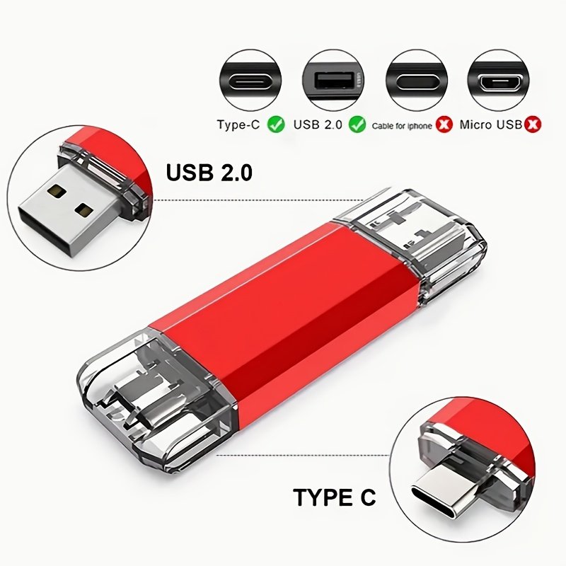 USB C Flash Drive 100GB/16GB/512MB Dual C-Type Thumb Drive C-Type 2-in-1 USB 2.0 Dual Interface Flash Drive High Speed OTG Thumb Drive Metal Memory Stick Photo Stick For Android Smartphones And Tablets - Image 13