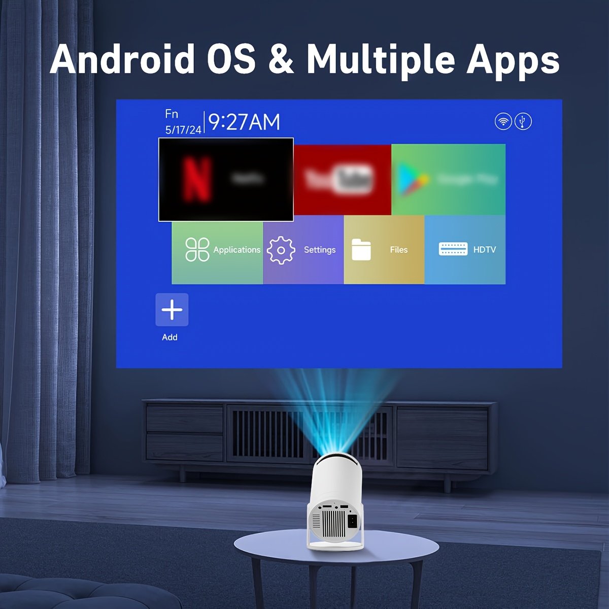 XYA Mini LED Projector Support 1080P video decoding, WiFi6 & Wireless 5.2 Portable Video Projector with Remote Control, 3.3 meter, High brightness, 180° flip, Android OS for Home & Office Use - Image 7