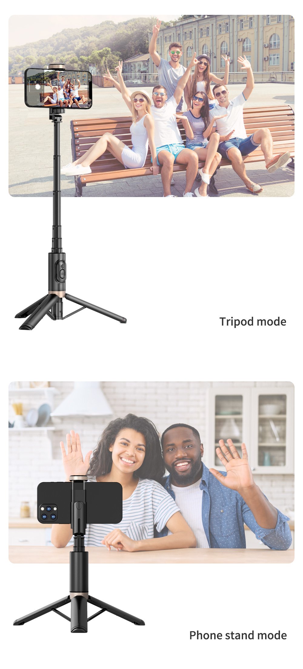 Portable Aluminum Alloy Phone Selfie Stick, Extendable Mobile Phone Tripod, Integrated Wireless Remote Hands Free Shooting For Apple IPhone And Android Smartphones 4''-7" - Image 19