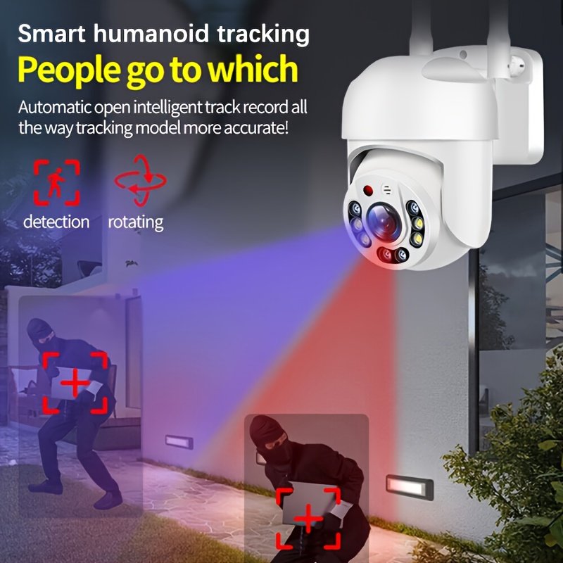 QKH 1080P Outdoor WiFi Security Camera - IP66 Waterproof, PTZ Auto-Tracking with AI Human Detection, Full Color Night Vision, Two-Way Audio, 360° Panoramic View, USB Powered, Christmas Decor - Image 7