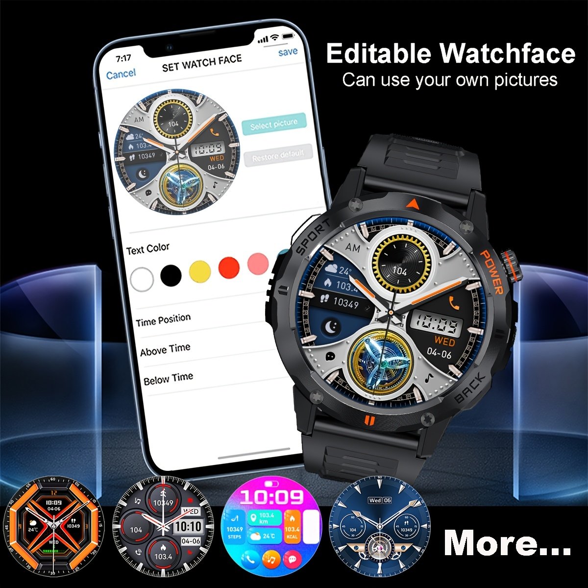 COIUSOR Men'S Smart Watch 3.89cm TFT Display, IP67 Waterproof, Voice Call, LED Flashlight, Wireless 5.3, Magnetic Charging, 400mAh Rechargeable Battery, Multiple Sports Modes, One-Click Sync for iPhone & Android - Image 2