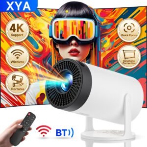 XYA Ultra HD Projector 4K/1080P, 3.3meter Wireless Portable Mini Projector with Remote, Table Mount, LCD, 16:9 Aspect Ratio, 220-240V, Smartphone/Tablet Connectivity, Wi-Fi BT5.2, European Standard Plug, for Home Theater