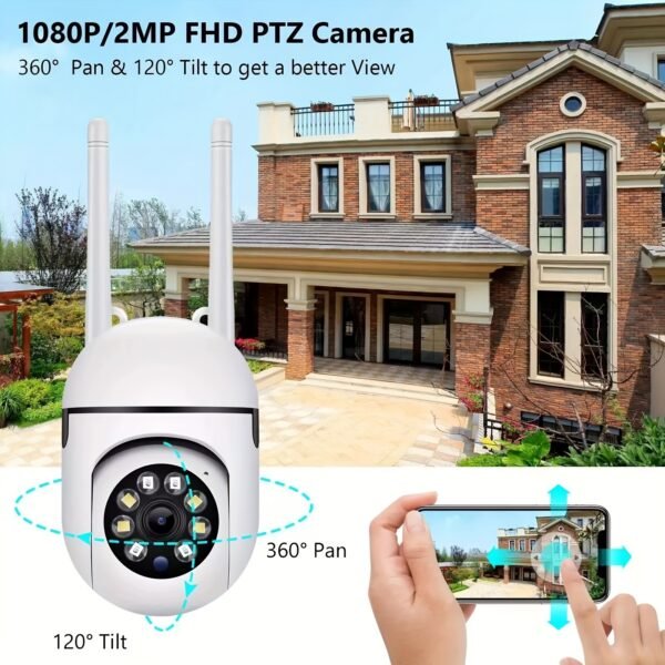 1pc 1080P FHD surveillance camera, wireless indoor/outdoor camera, two-way talk, 355° panoramic view, two-way audio, only support 2.4GHz network, motion tracking function, color night vision, suitable for Youngsters, elderly and pets, (charger removed) - Image 9