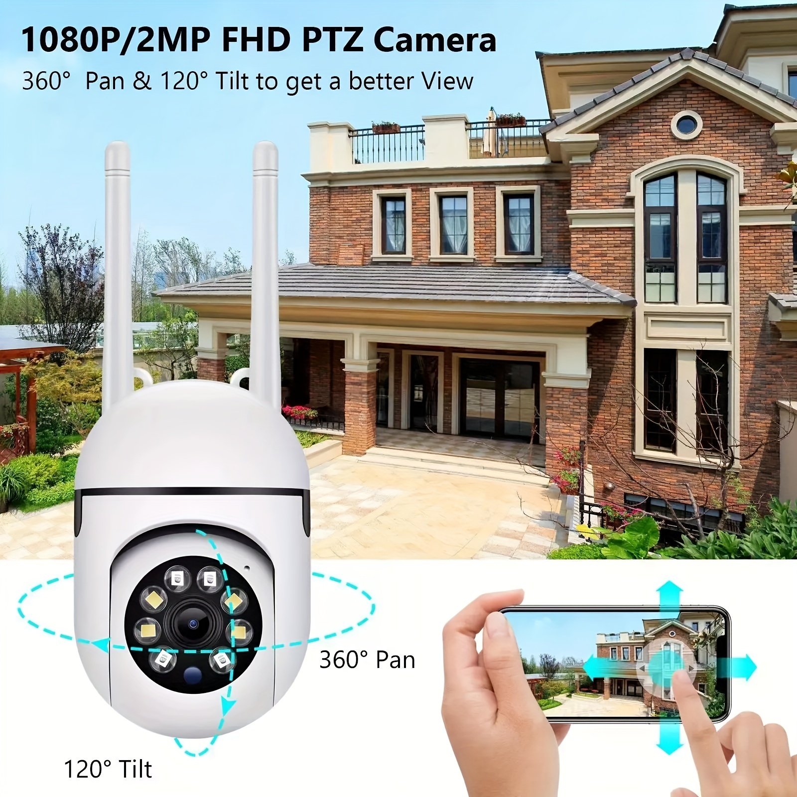 1pc 1080P FHD surveillance camera, wireless indoor/outdoor camera, two-way talk, 355° panoramic view, two-way audio, only support 2.4GHz network, motion tracking function, color night vision, suitable for Youngsters, elderly and pets, (charger removed) - Image 9