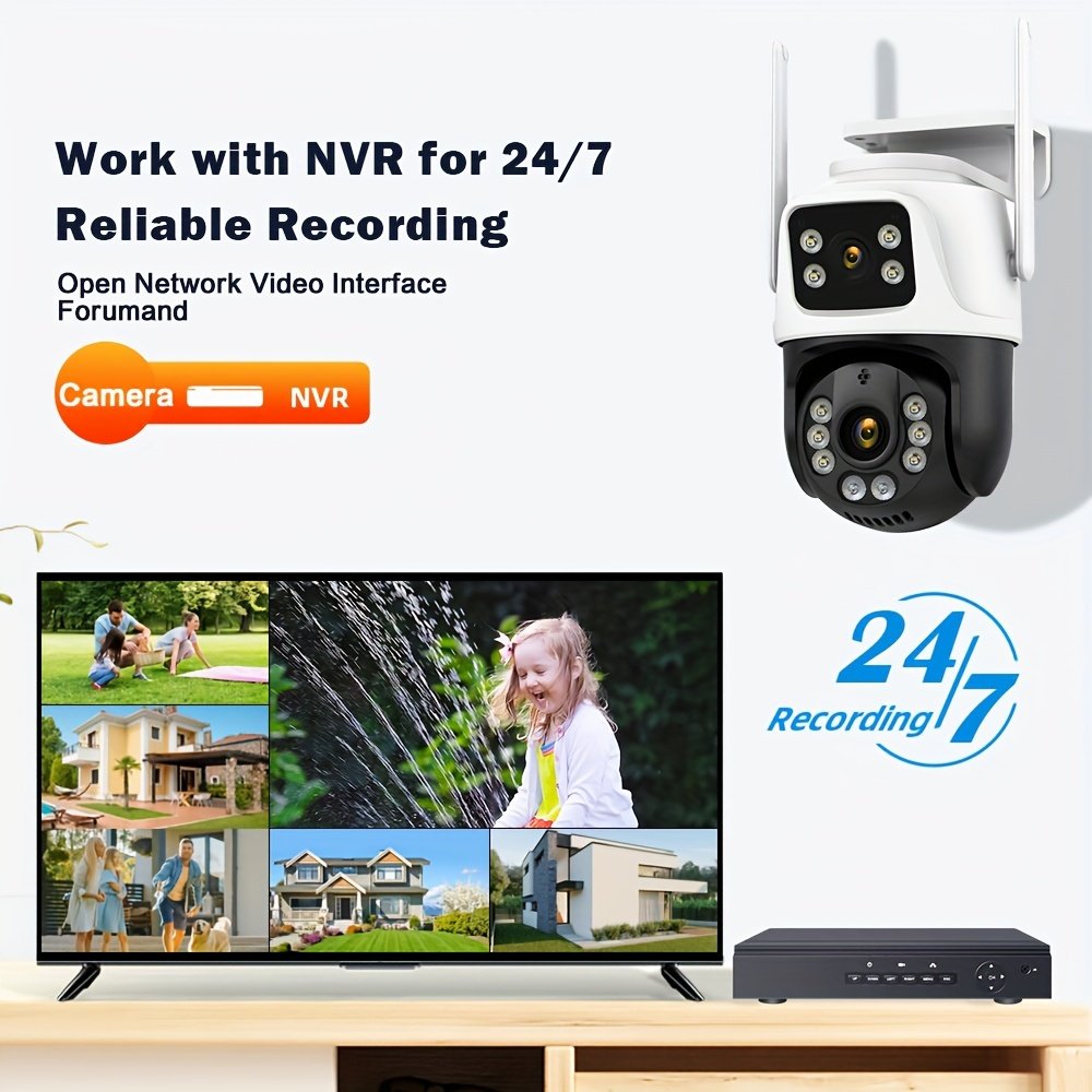 1pc 4K 8MP WiFi Security Camera, 2 Lens 4MP Total 8MP Dual Lens 2.4ghz Wireless IP Camera, Video Surveillance for Home Security CCTV Monitor, AI Human Tracking, Color Night Vision, Outdoor, Two-Way Audio, Motion Alert, Pan Tilt Rotation Icsee - Image 9