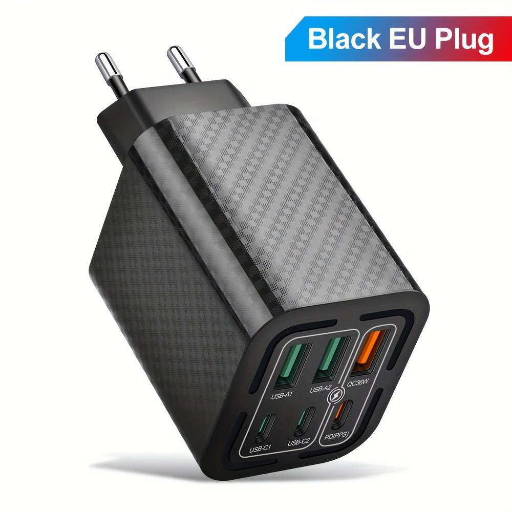 50W 3PD + 3USB 6 ports Mobile Phone Fast Charging Adapter, EU Plug USB Type C QC Qiuck Charge Adapter, Portable Convenient Travel Charger Wall Charger - Image 3