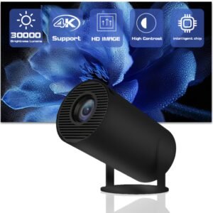 YIeegs 4K Mini Portable Projector - Dual WiFi, Wireless 5.0, Hi-Chip A3100, 160ANSI, 1280*720P, 180° Rotation, Built-in for Android 11.0 OS, EU Plug