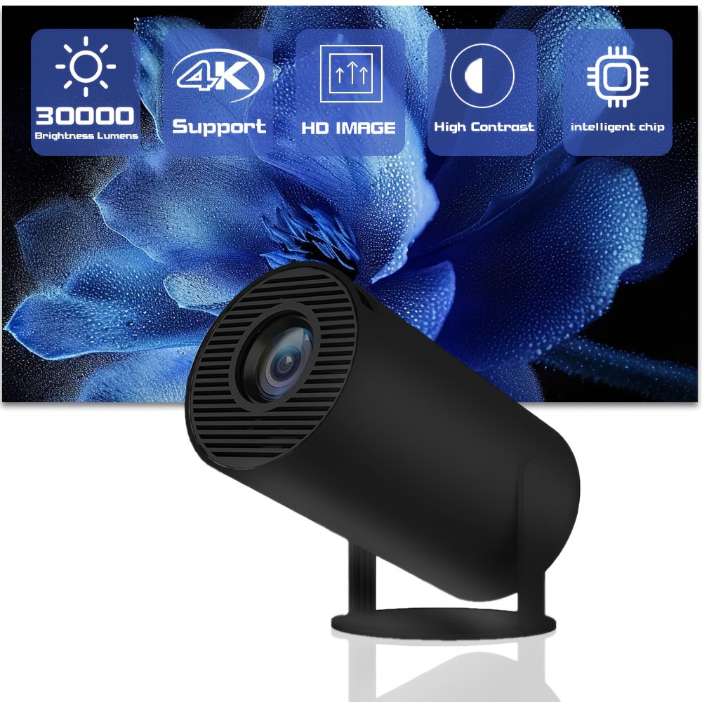 YIeegs 4K Mini Portable Projector - Dual WiFi, Wireless 5.0, Hi-Chip A3100, 160ANSI, 1280*720P, 180° Rotation, Built-in for Android 11.0 OS, EU Plug