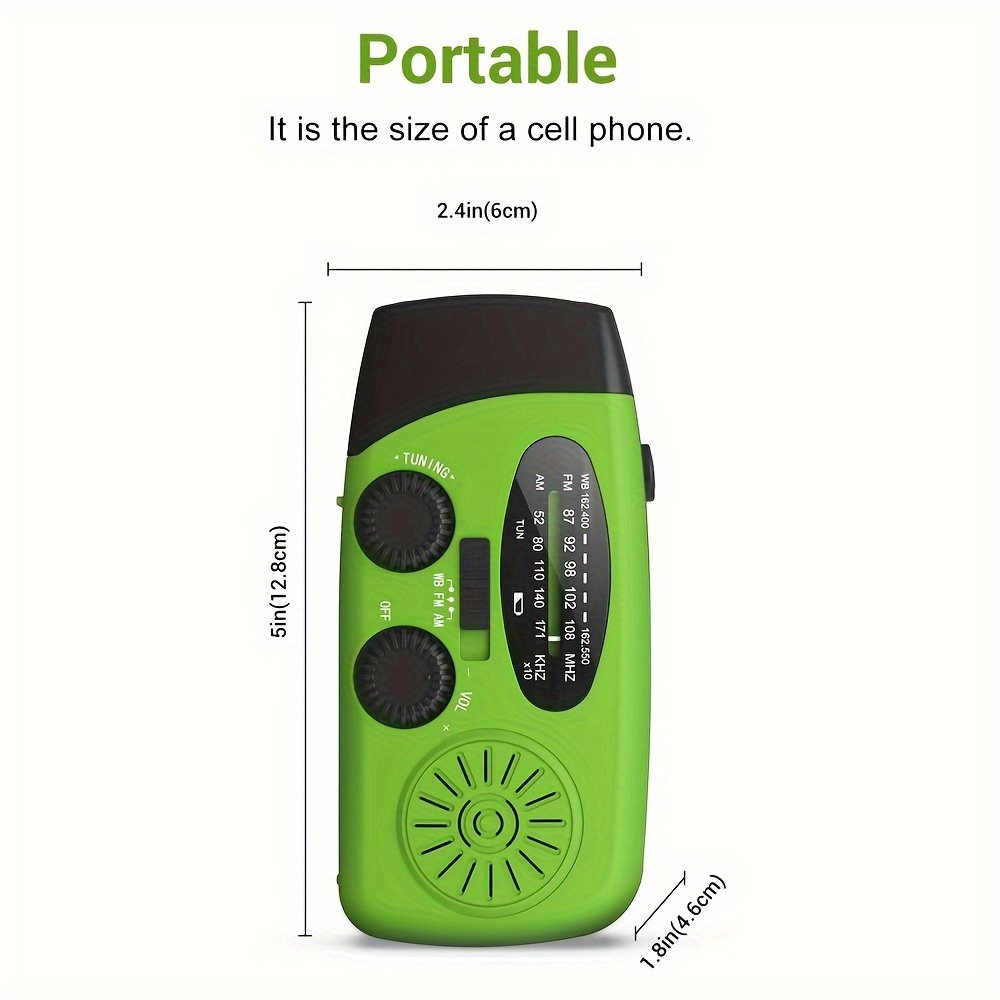 Portable Emergency Radio with Power Bank, 2000mAh Lithium Battery, AM/FM/NOAA Weather Band, Hand Crank & Solar Charging, USB Rechargeable, 3 LED Flashlight, Non-Waterproof, for Indoor Outdoor Camping - Image 6