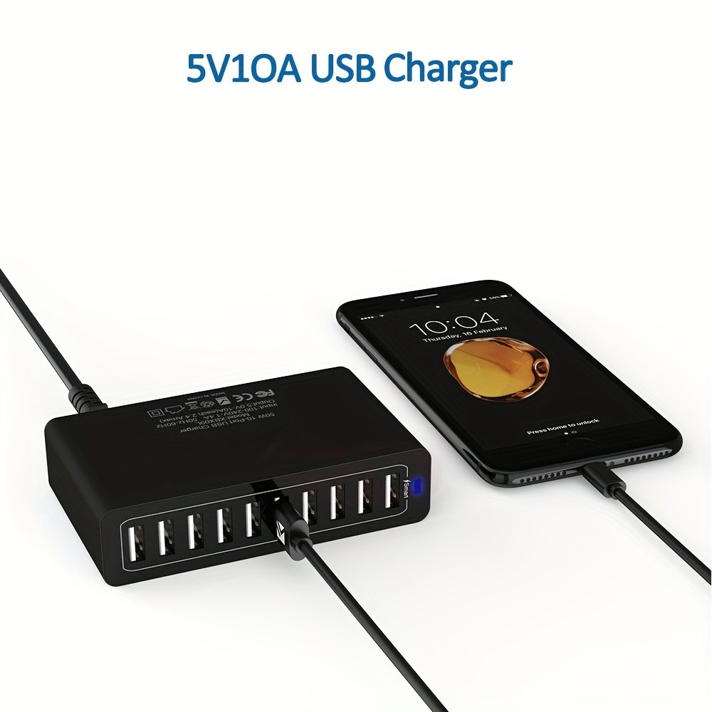 60W Fast Charging 10 Port USB Power Charging Hub PowerPort Multi-Port USB Charger EU Standard Smart Multi Protect VoltageBoost, Power Wall Station, for Samsung Tablet, iPad, iPhone and Other USB Charging - Image 11