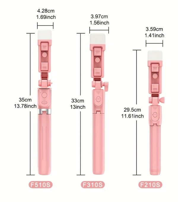 Wireless Selfie Stick Tripod, Pink Multi-Size with Beauty Light, 360° Rotating, Portable Remote Control Handheld Live Streaming Stand, Anti-Shake Gimbal Stabilizer, Battery Powered (Button Battery, ≤36V) - Image 24