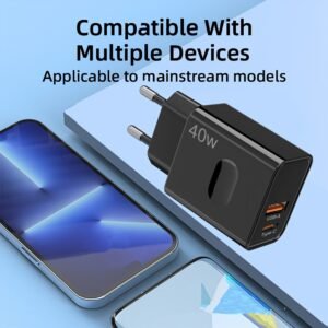 40W USB-C Wall Charger, Dual port Fast Charging Power Adapter, Universal Compatibility for iPhone 11/12/13/14/15/16 Pro Max, iPad Pro, AirPods, Samsung and more