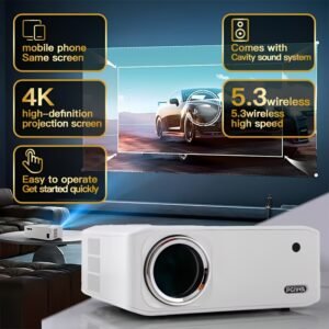 Electric Keystone 6D/4P Projector 4K Home Theater 20000 Lumens, PGIVDA Full HD 1080P WiFi Wireless Projector, Mobile Phone Same Screen, PPT, ±50° Zoom, Projector Compatible with TV Box/PS5/iOS/Android