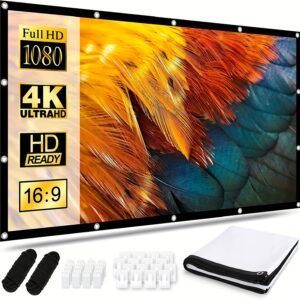 Projector Curtain 3.05 Meter Outdoor Indoor Projection Screen, Foldable Anti-Wrinkle Portable 16:9 Projector Movie Screen, Support Double-sided Projection, Suitable For Home, Party, Office