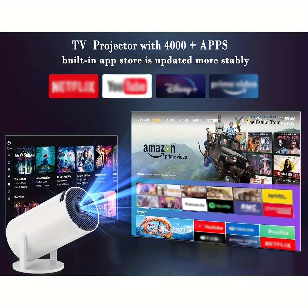 XYA 4K Smart Projector, Eu Plug (White), XYA