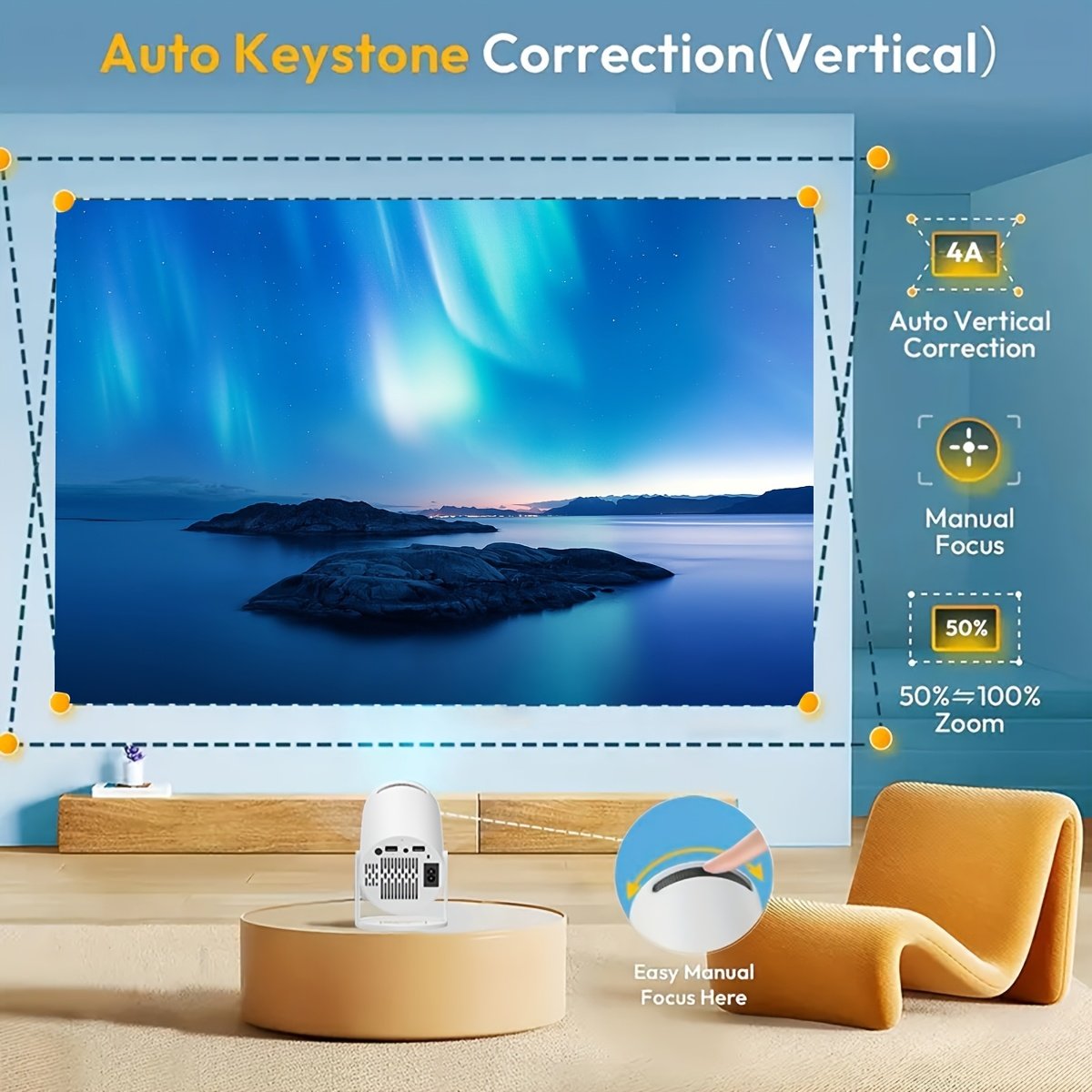 Compact 130ASIN High-Brightness Projector with 720P/1080P Support, WiFi & Wireless Connectivity, HDTV/USB/AV Outputs, Remote Control, and 120° Rotation - Ideal for Night Sky Viewing, EU Plug (220V-240V), Home Cinema Projector|Sleek Cylindrical Design|Vers - Image 7