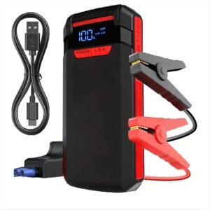 Portable 1000A Jump Starter for 6.0L Gas/3.0L Diesel, 12V Car Battery Jumper with USB Ports, 3 Mode Flashlight, LED Display, Digital, USB Type-C, Lithium Polymer Rechargeable Battery, ≤36V Operating Voltage, 10 Output Power