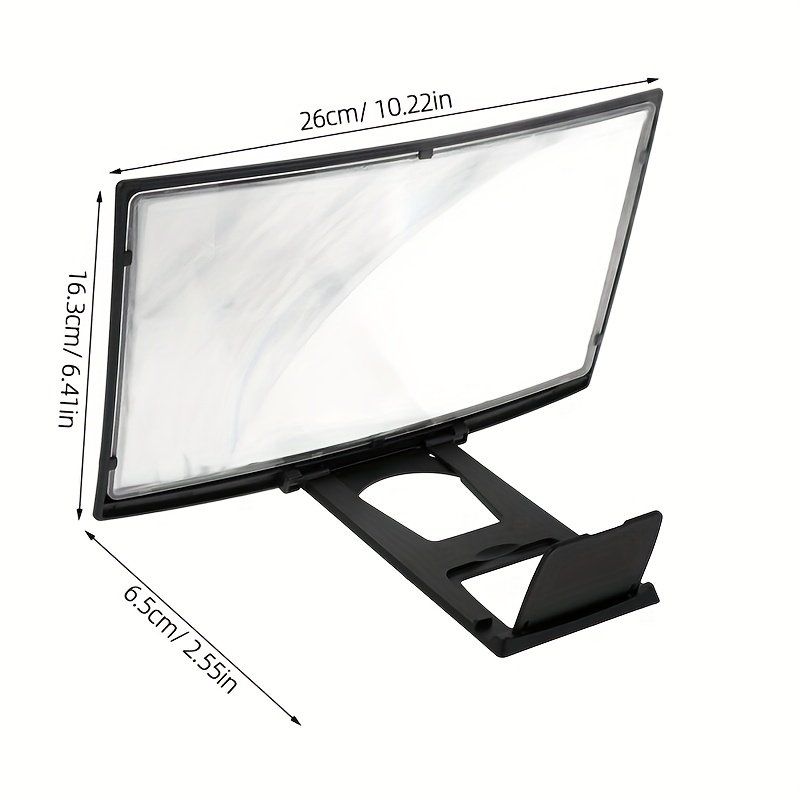 2-in-1 Mobile Screen Amplifier, High-Definition 3D Magnifying Glass Holder, Eye Protection, Portable ABS Lazy Person Stand, Non-Waterproof, for Smartphones and Tablets