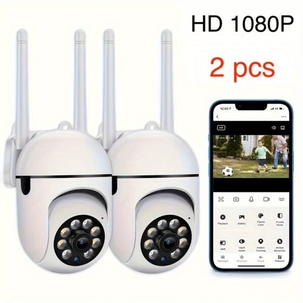 2pcs Safety Camera High Definition 1080P WiFi Surveillance Camera - Wall Mount, Night Vision Function, App Control, Audio and Motion Alarm, Color Display, USB Powered, Wi-Fi Connection, 355° Horizontal Rotation and 90° Vertical Rotation, Indoor Home Secur