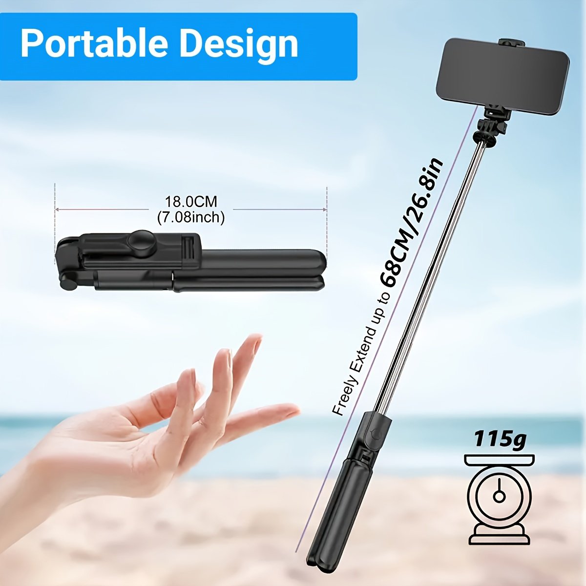 Extendable Cell Phone Selfie Stick, Smartphone Tripod Stand With Wireless Remote, 360° Rotation For IPhone/Samsung/Android Smartphones - Image 2