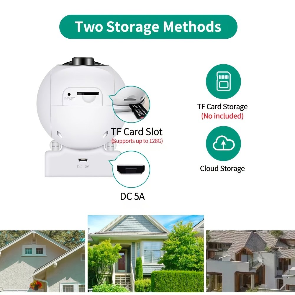 2pcs 1080P HD Security Dome Cameras, Wireless WiFi Connectivity, PTZ Control via App & Amazon Alexa, Motion & Audio Alerts, with Color Night Vision, Wall Hanging, Non-Waterproof, for Indoor/Outdoor Home Security with Spotlight & Siren, USB Powered - Image 4