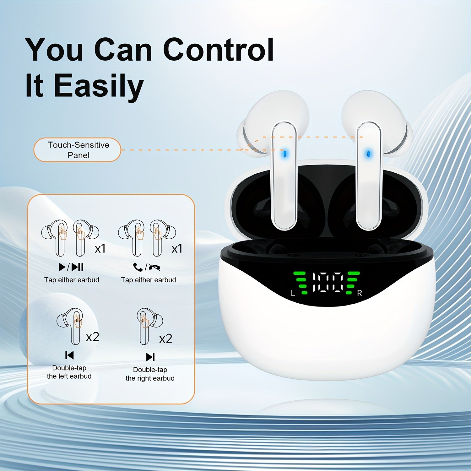 1 Pair LIFEBEE True Wireless Earbuds with Digital LED Power Display, TWS In-Ear Headphones with ENC Noise Cancelling, Built-in Condenser Mic, Sports Exercise Earphones with Deep Bass, Type-C Rechargeable Case, 300mAh Lithium Polymer Battery, Wireless Open - Image 2