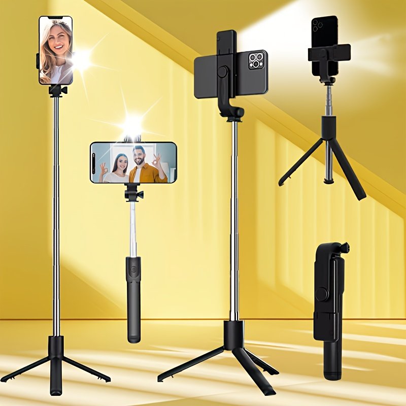 1pc Extra Long 104.98cm Wireless Selfie Stick Tripod with Beauty Fill Light, Remote Control, 360° Rotating, Stainless Steel, Compatible with Live Streaming & Photography, Non-Rechargeable Button Battery Powered - Image 2