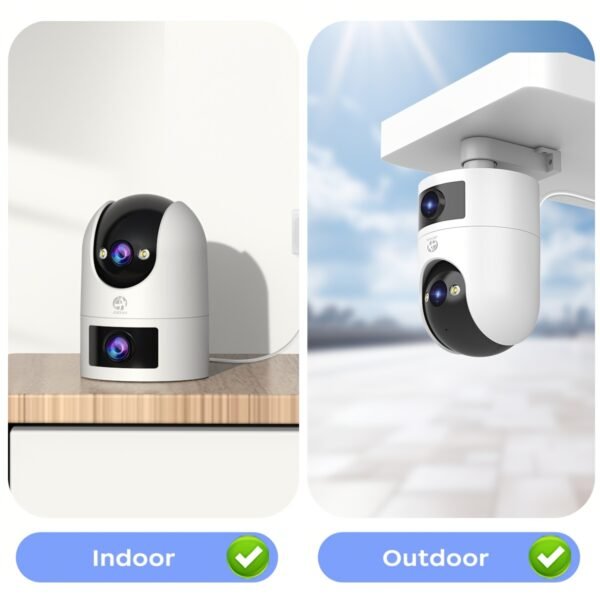Easy to install ultra HD wireless outdoor surveillance camera, dual lens dual screen, ultra HD color night vision, outdoor waterproof and rain, application control, motion detection, two-way audio, no battery, support 5G network WiFi - Image 2