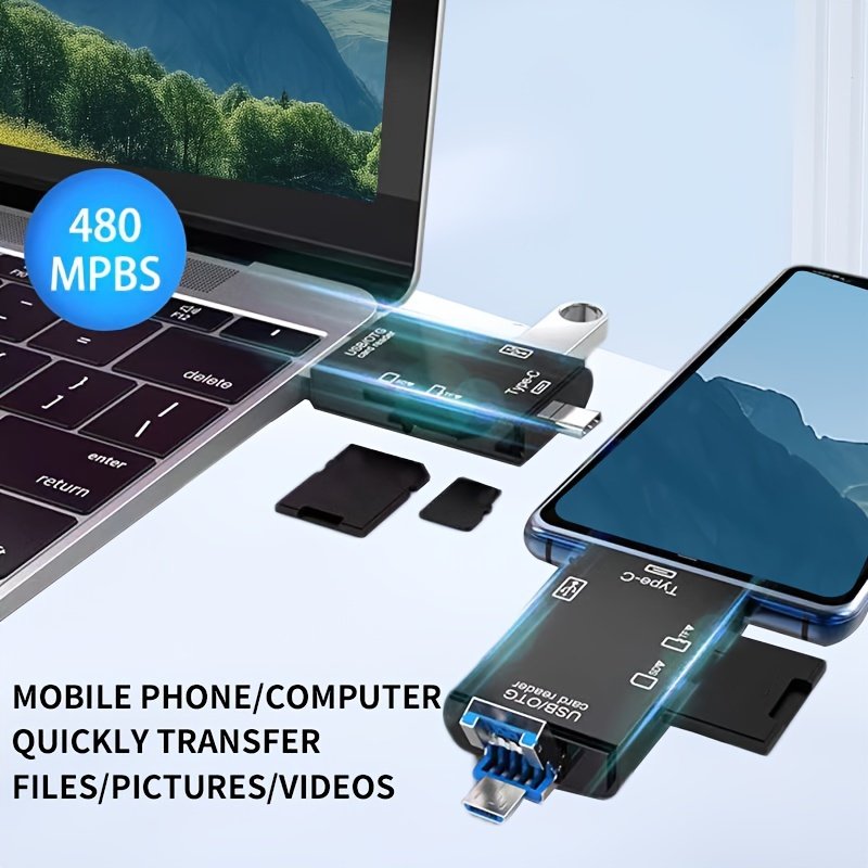1pc Multi-Functional 6-in-1 OTG Card Reader, SD/TF Card & USB Flash Drive Adapter for Mobile Phone, Computer, Camera - Plug & Play Data Transfer without Battery - Image 4